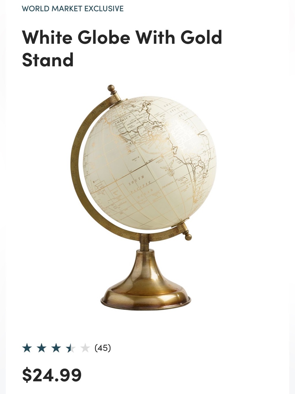Cost Plus World Market White Globe with Gold Stand